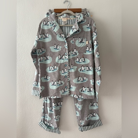 Munki Munki Fleece Pajama Set Penguin Print Bamboo Cotton Blend Size Small - Picture 3 of 16